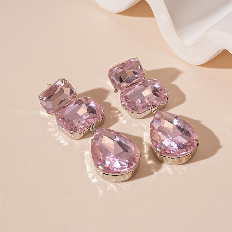 Luxury Rhinestone Square Water Drop Fringed Earrings for Women Exquisite High-End Drop Earring Luxury Designer Zircon розовый