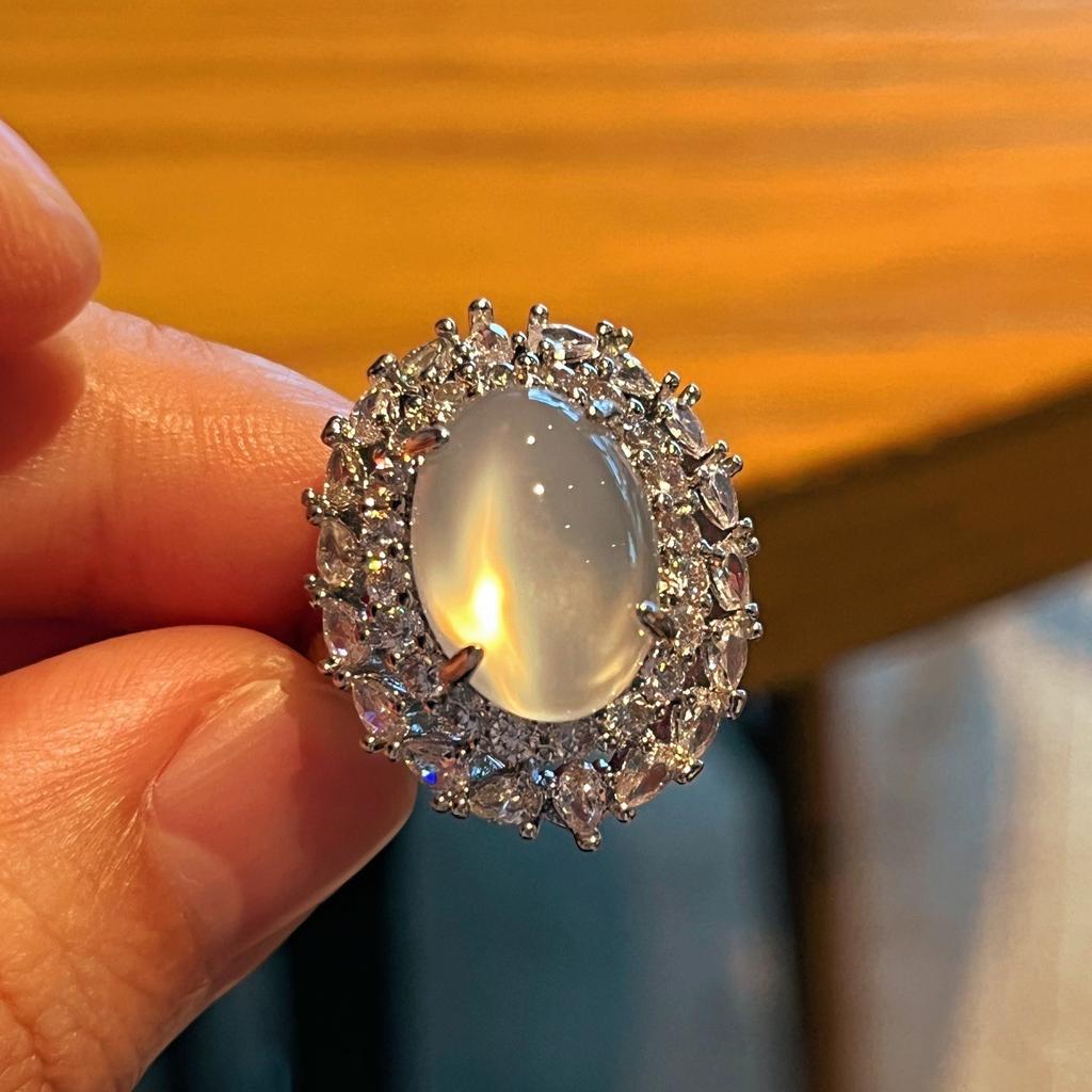 Jade White Ice Color Glossy Natural White Chalcedony Ring Agate Ring Real Shot