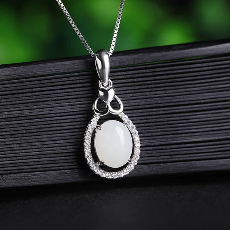 

Танциз Стерлингового Серебра 925 Классическое Женское Нефритовое Ожерелье Кулон Циркон Модный Подарок