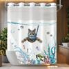 Galactic Cat Astronaut Waterproof Shower Curtain - Space Adventure with Dinosaur Ride for a Fun and Quirky Bathroom Decor