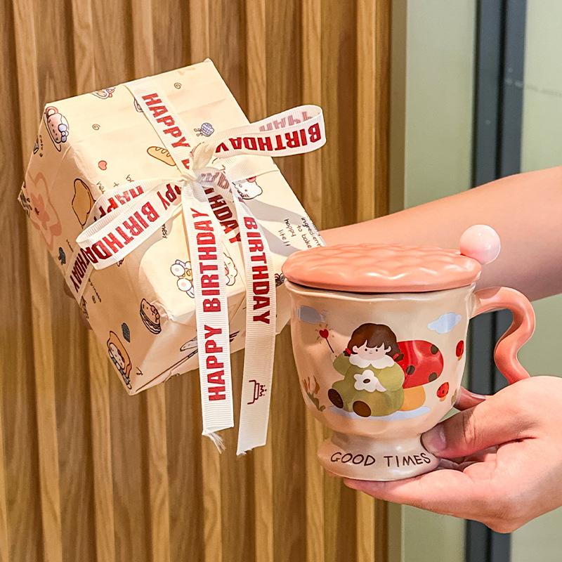 High-value birthday gift, cute girl ceramic mug design sense, companion gift, girlfriend practical gift box