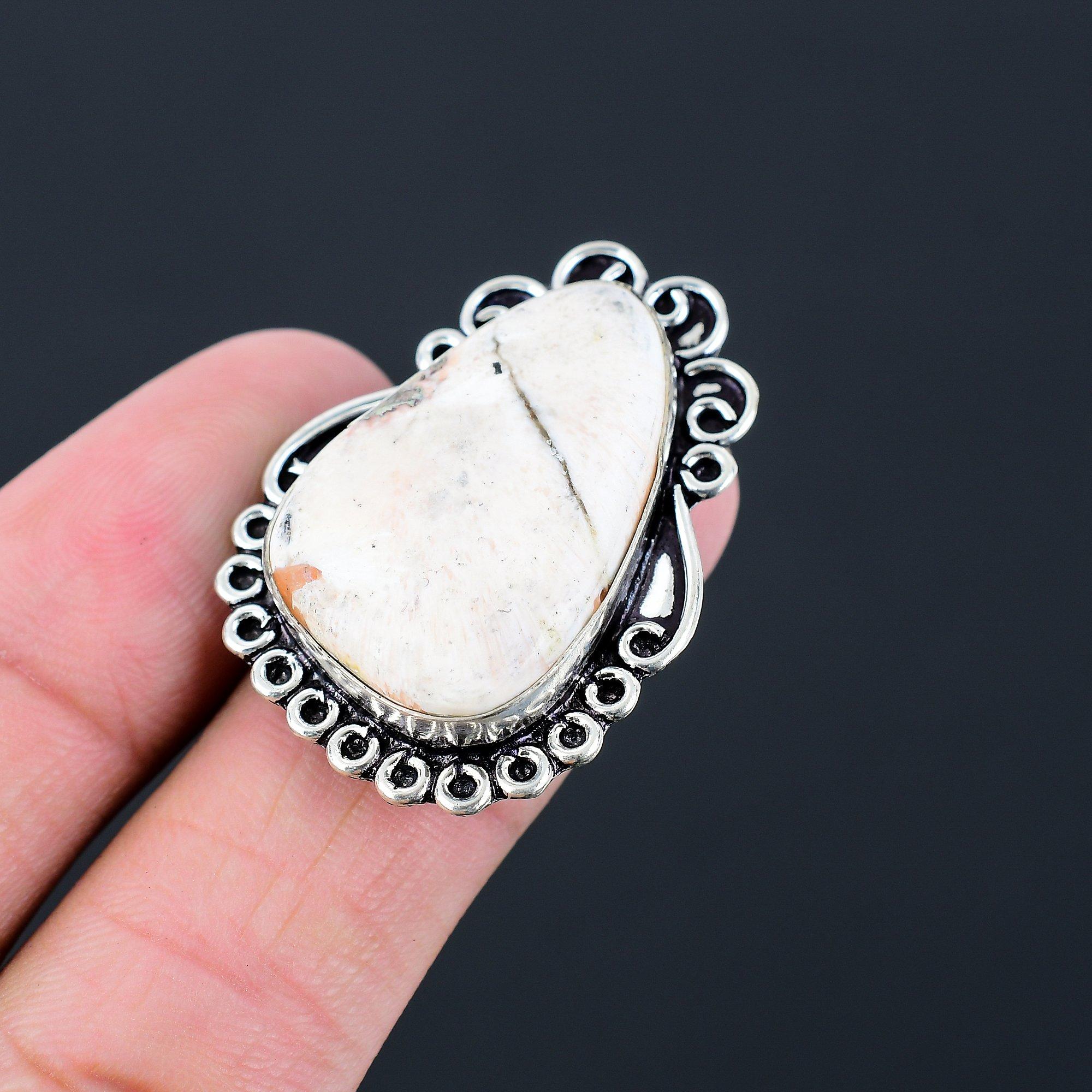 Sterling Silver Natural Scolecite Unique Multi Stone Ethnic Daughter Ring Size 7 7