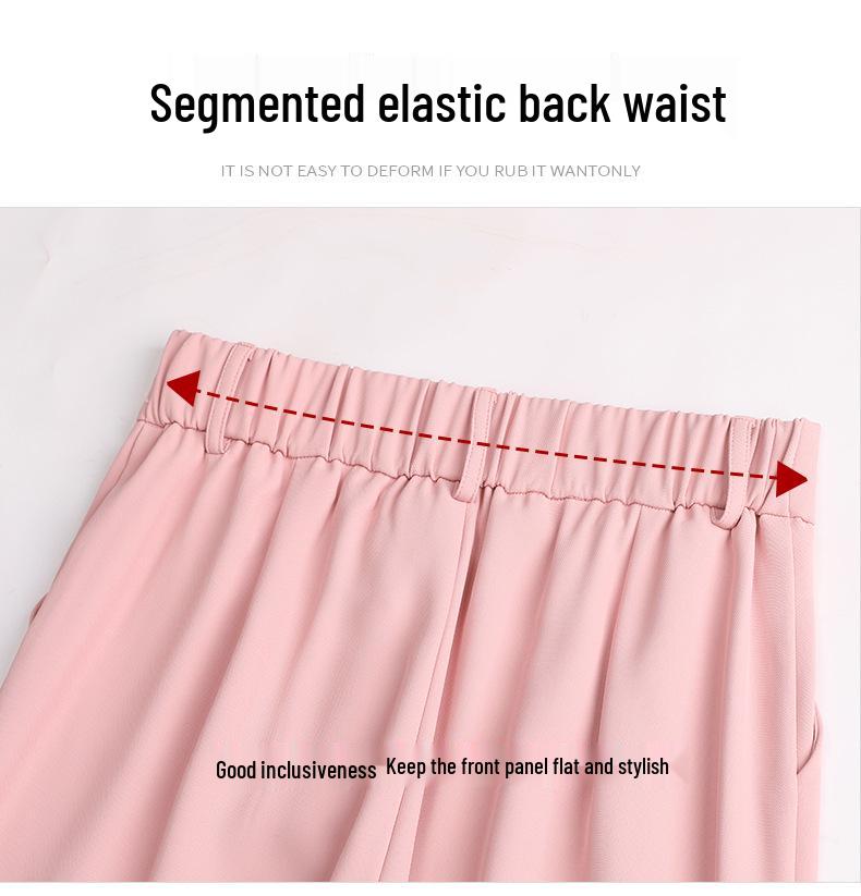 Women's 145cm Pink Ice Silk Wide-Leg High-Waist Pants - Petite, Summer, Thin, Straight Leg.