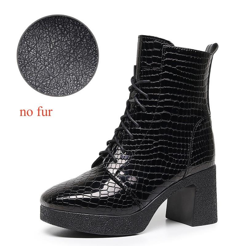 

Винтажные ботильоны из мягкой кожи в ярком стиле, на платформе, Осень-Зима 2025, на блочном высоком каблуке, до щиколотки, мотоциклетные, с мехом 40