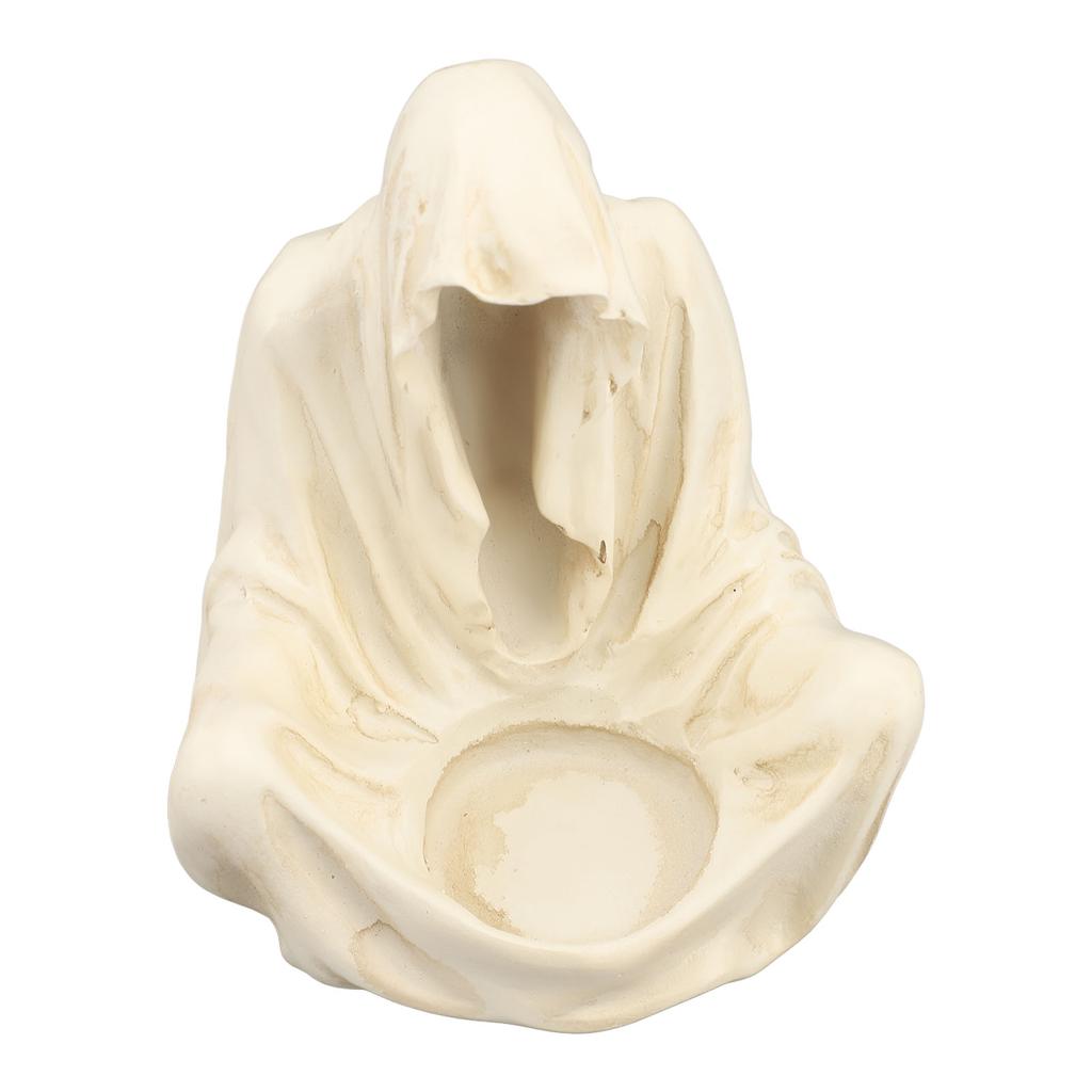 Reaper Sitting Candle Holder White Resin Death Robe Sculpture Spooky Decorative Gothic Tea Light Can