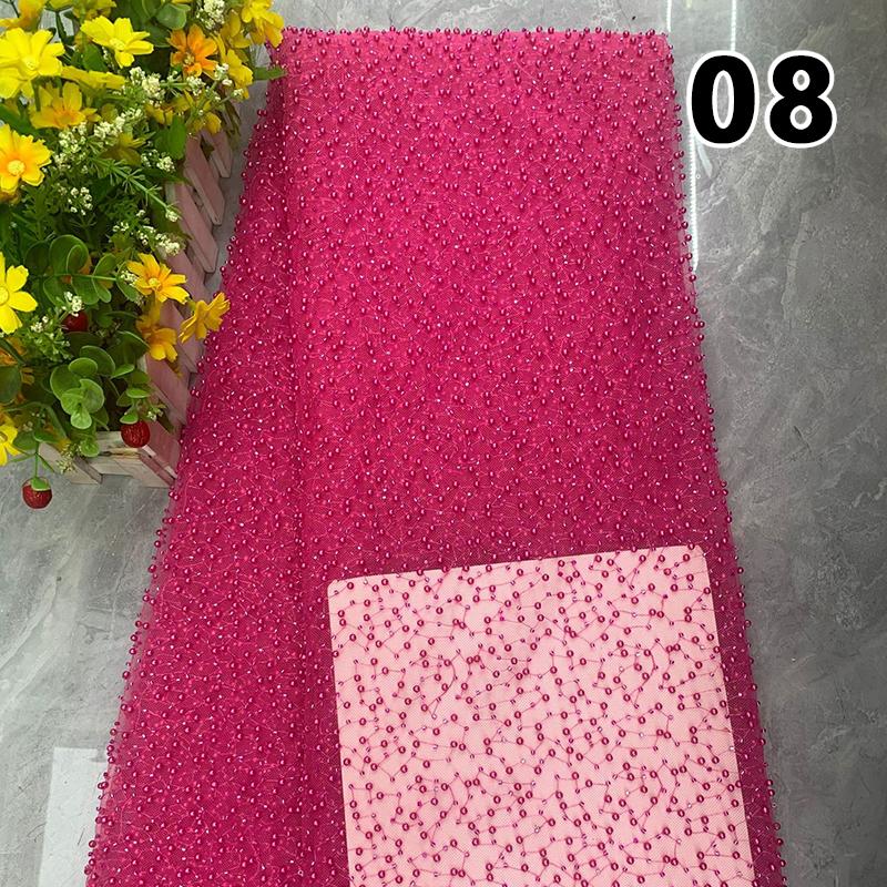 1 Yard  Luxury Heavy Embroidery Pearl Sequin Bead Fabric Gorgeous African Gauze Lace Fabric DIY Handmade Wedding Dress Garments