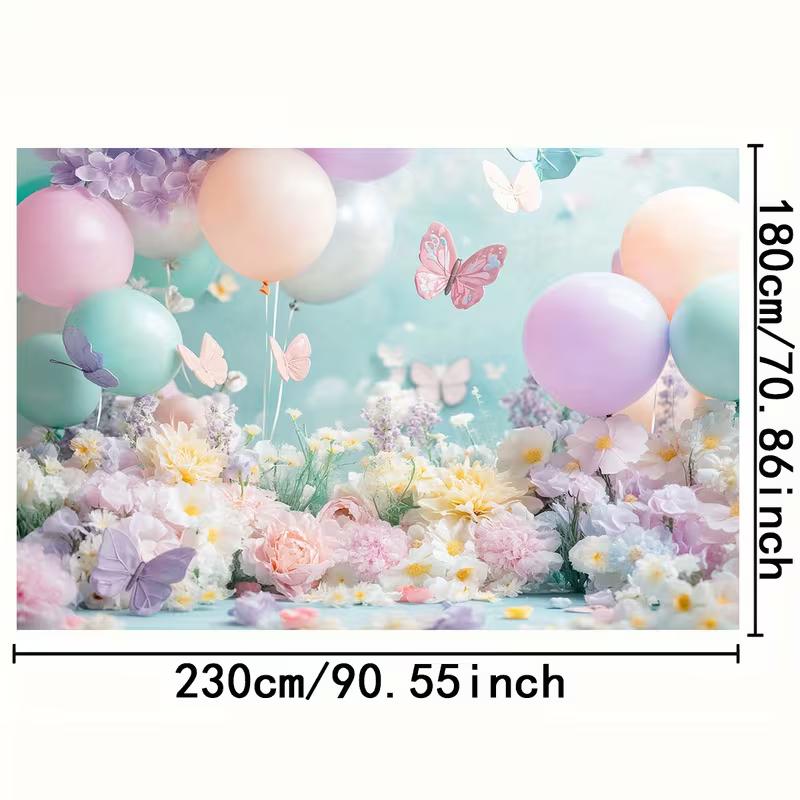 

2D Macaron Color Balloon Floral Backdrop Birthday Party Background 47.2x31.5inch/120*80cm