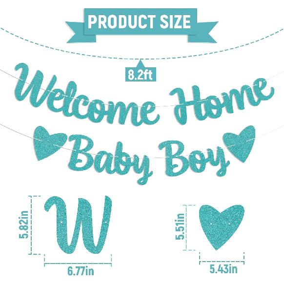 Welcome Home Baby Boy Banner - It's a Boy Baby Shower Decor, Little Sweet One Gender Reveal Baby Shower Decorations Blue Glitter