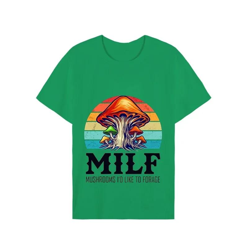Summer Men Short Sleeve T-Shirts Tee MILF Mushrooms I'd-Like To Forage Funny Mushrooms Oversized Unisex T Shirts Tops Streetwear