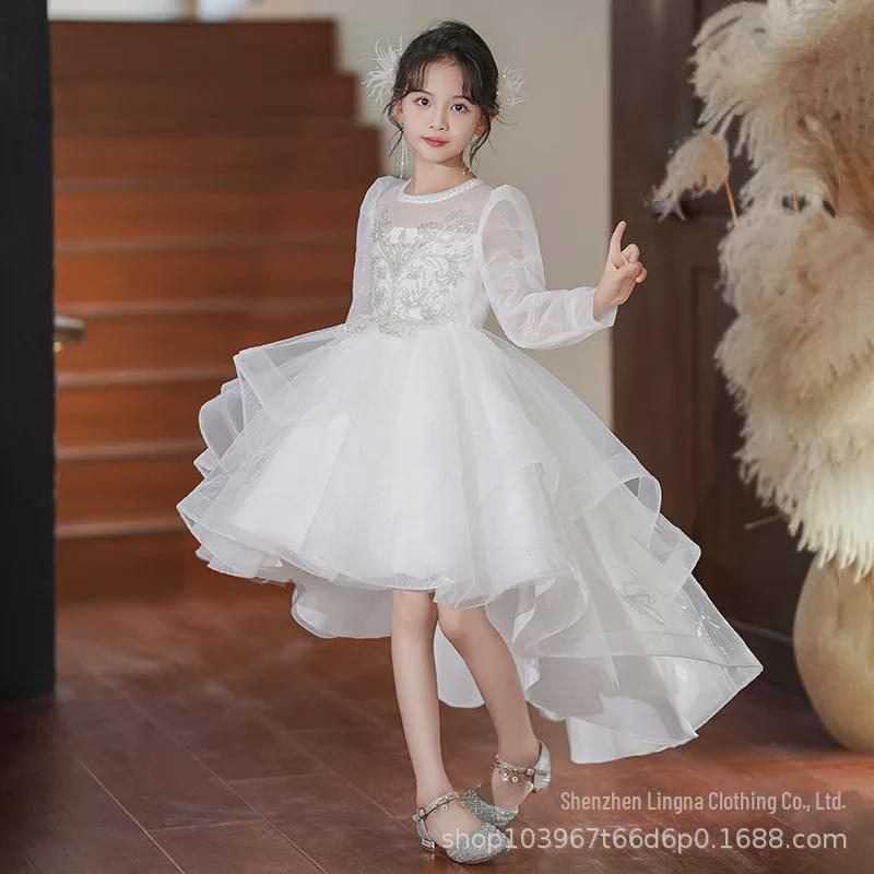 "Girls' Luxury Swallowtail Princess Dress: Long Autumn/Winter Skirt for Piano Recitals & Weddings"