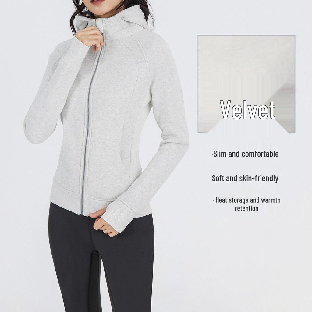 Luqilulu Women's Winter Plus Velvet Warm Hooded Slim Fit Outdoor Sports Jacket