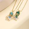 Nidin Cute Enamel Crystal Zircon Koi Fish Pendant Necklace Vintage Goldfish Chain Choker Lucky Animal Jewelry For Women Girls