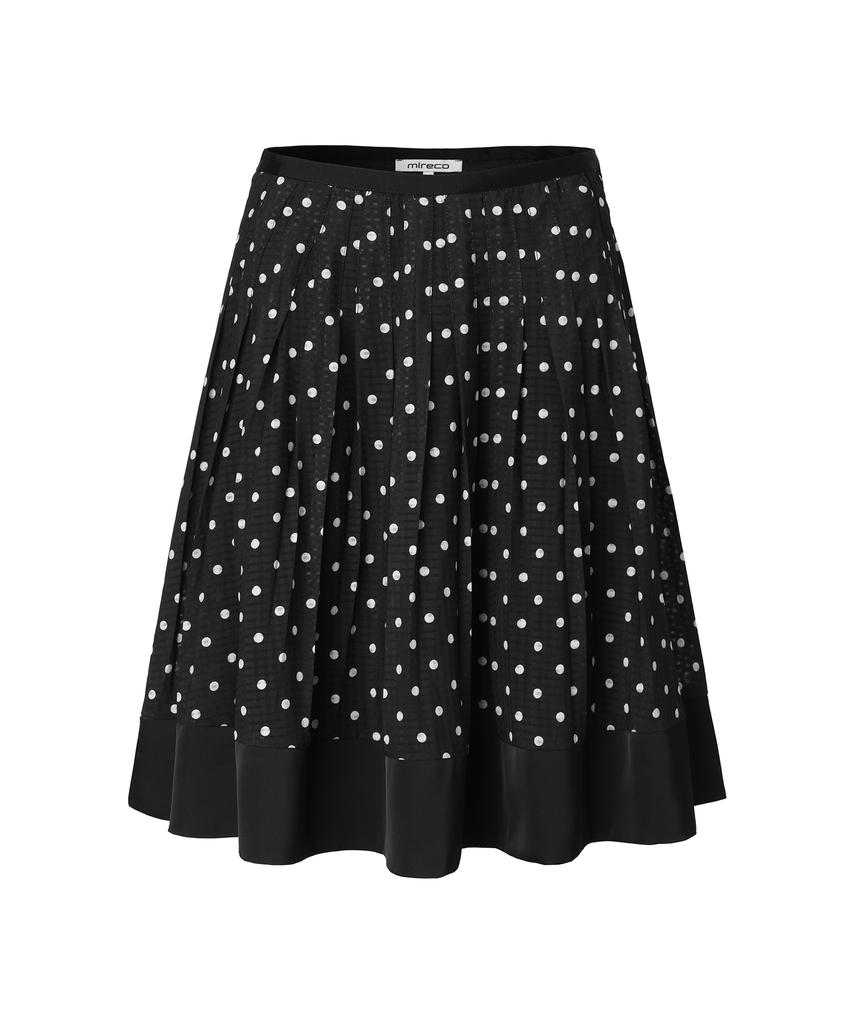Mileko Dot Pleated Satin Skirt Black
