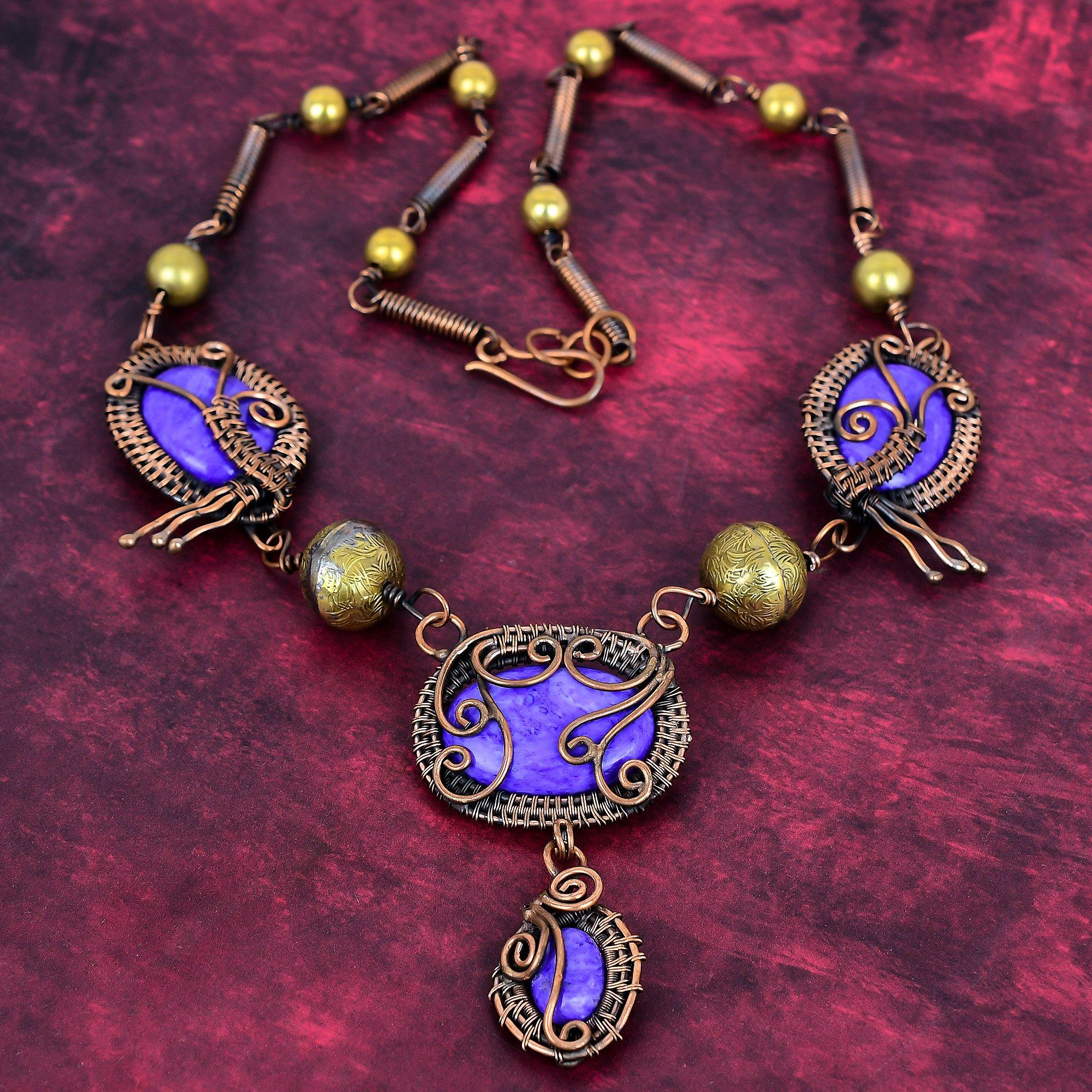 

Charoite Gemstone Necklace Copper Wire Wrapped Jewelry Gemstone Necklace Adjustable Chain Necklace Adjustable