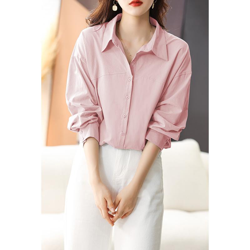 

Blue Pure Cotton Shirt for Women Long-sleeved Spring New Loose Casual Mid-length Top Versatile Shirt XXL