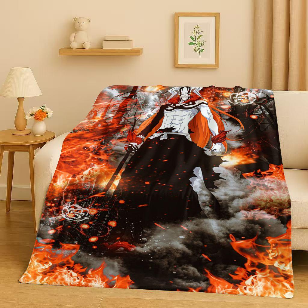 Anime Bleach Kurosaki Ichigo Cartoon Flannel Blanket,Ultra Soft Warm Plush Throw for Home Bedroom Bed Sofa Cover Travel Kid Gift