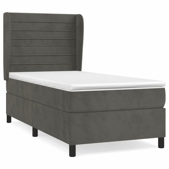3129244 vidaXL Divan Bed and Mattress Dark Grey 90x190 Cm Velvet