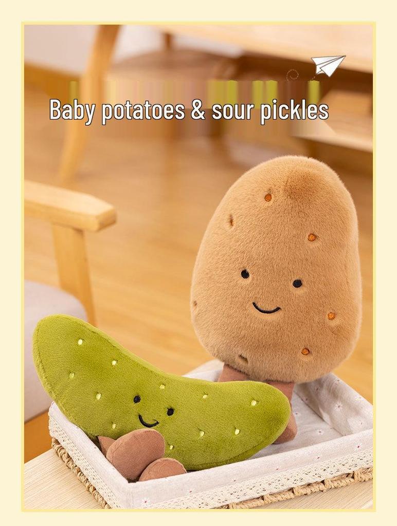 Quirky Potato & Cucumber Plush Toy - Small Size Claw Machine Doll & Photo Prop