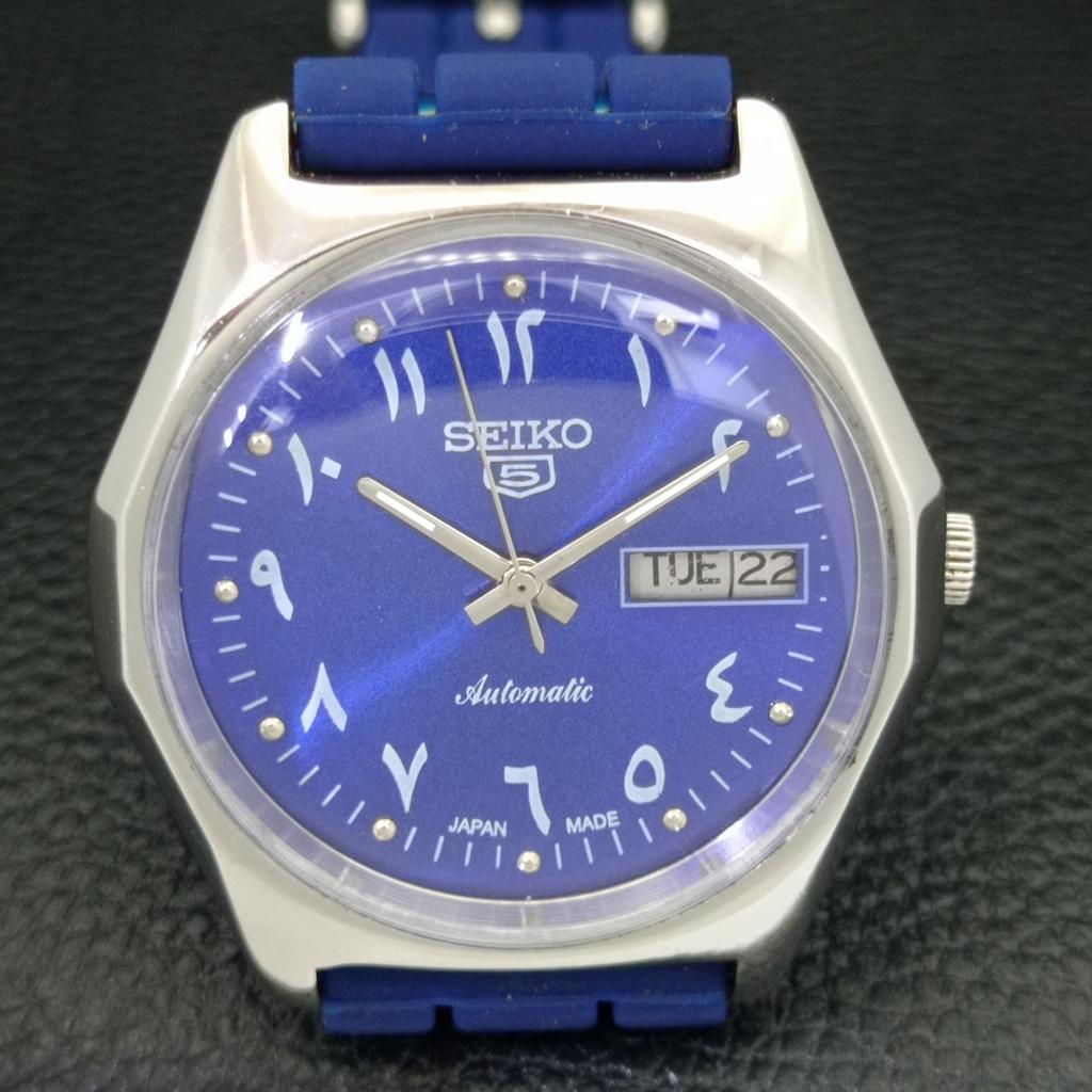 USED VINTAGE SEIKO 5 AUTOMATIC 7009A JAPAN MENS BLUE COLOR DIAL WATCH A433560-2 R117-a433560