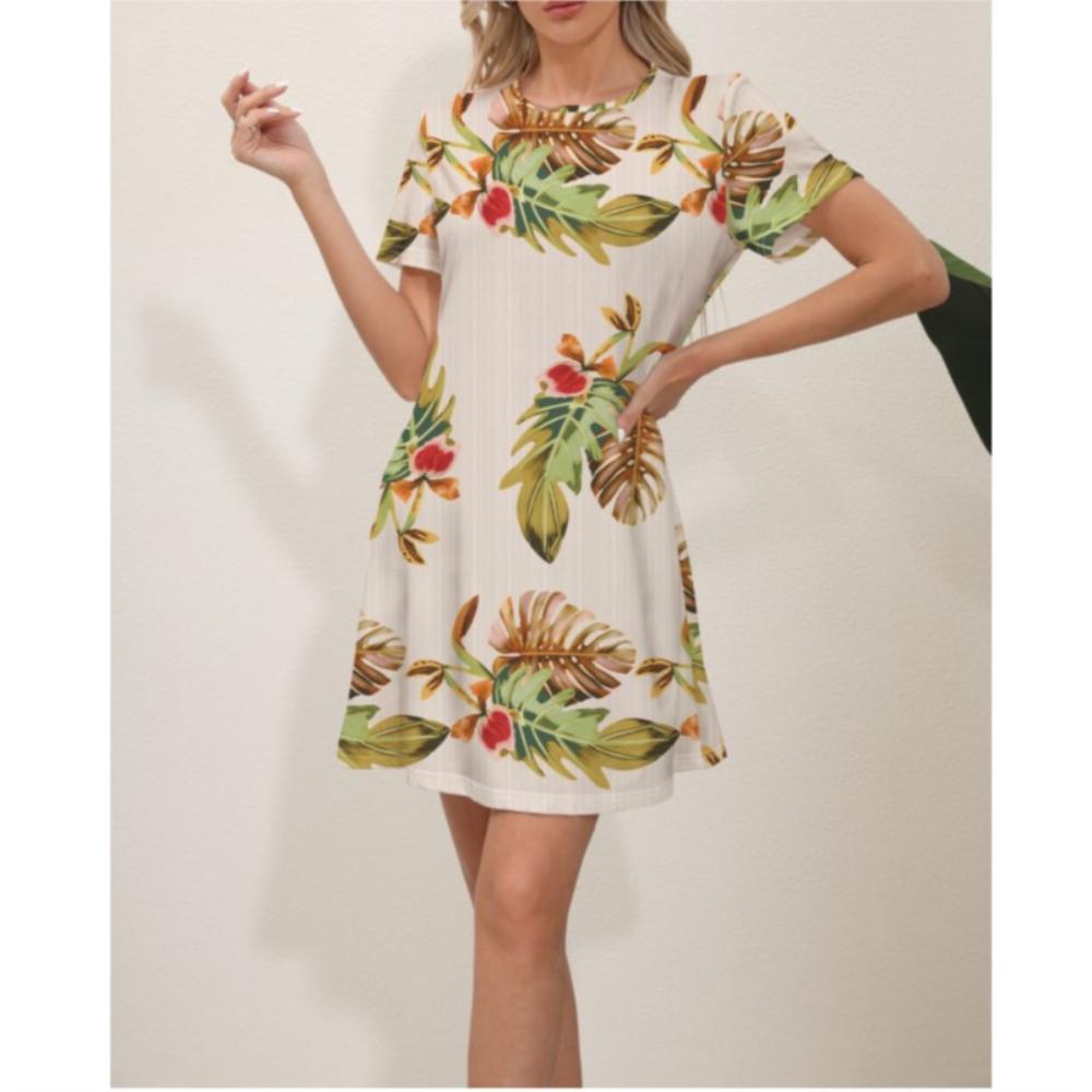 2026 Summer New Style Ladies Elegant Fashion Casual Printed Dress Slim Short-sleeved Round Neck Mini Office Dress Ladies