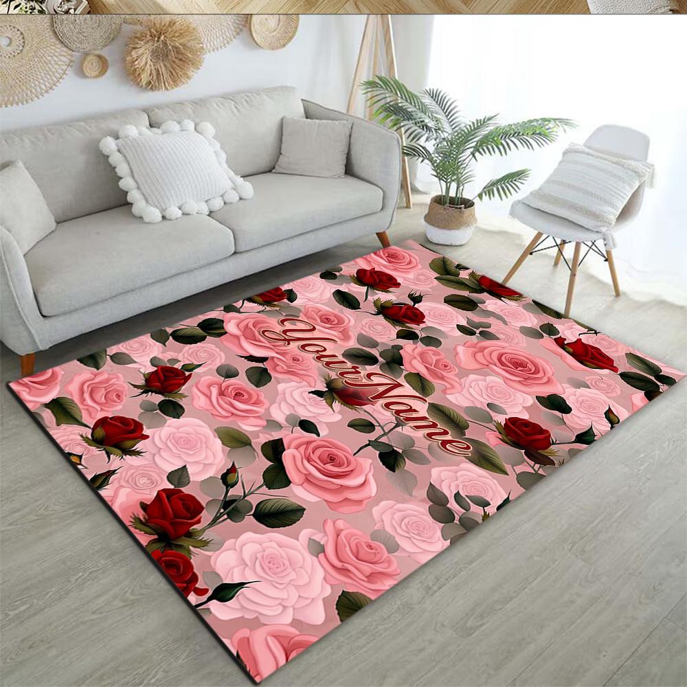 Rose Customize Your Name Carpet Design for Game Room Kitchen Study room Foyer Antislip Carpet Decorate Offices Perfect Gift for Women/Men