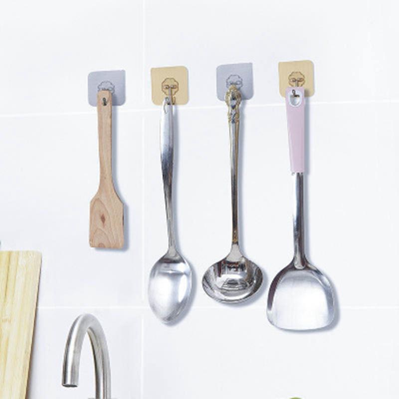 10Pcs Door Hook Adhesive Wall Hooks Transparent Anti-skid Traceless Heavy Duty Stick On Hook Bathroom Kitchen Wall Stickers