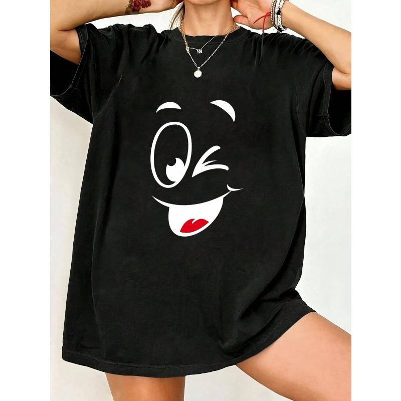 

Oversized T Shirt Black Cartoon Face Print Casual Wear For Women Summer Outfit Streetwear Fashion Top XXXXL чёрный