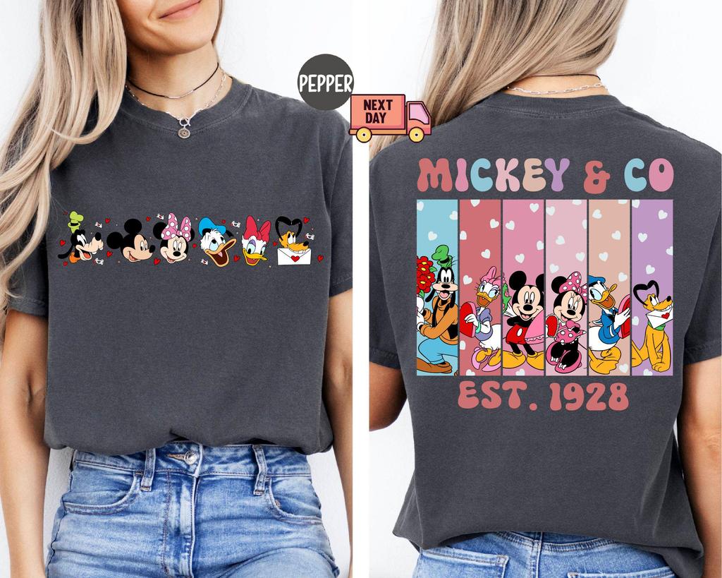 Verano Disney Mickey en Camiseta Gráfica Hombres Mujeres Moda Algodón Calidad Casual Holgada Manga Corta Clásico Unisex