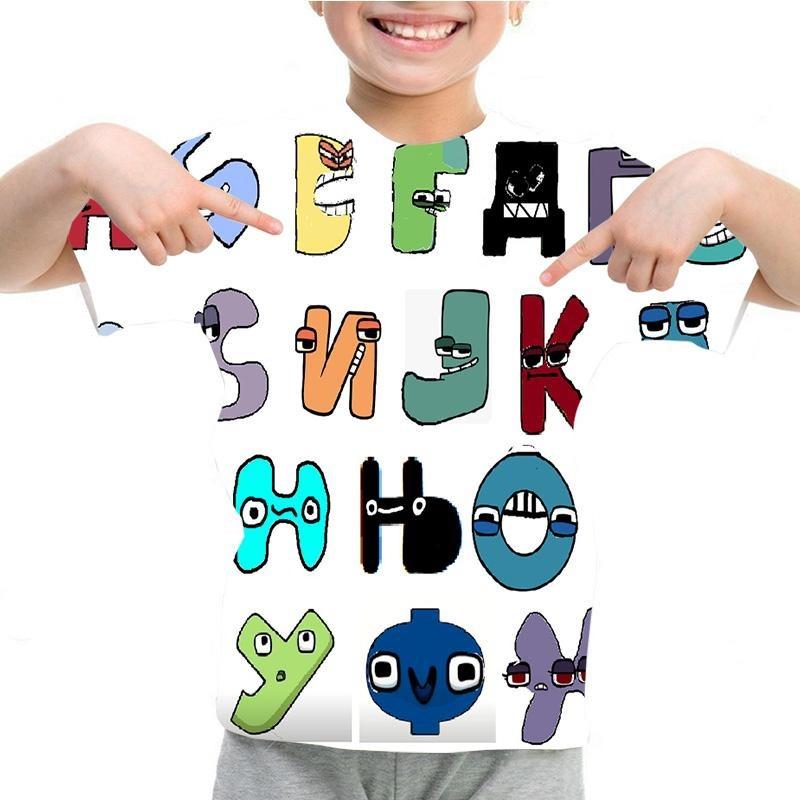 Summer Fashion Kids T-shirt Cartoon Alphabet Pattern 3D Print Casual Loose Outdoor Girl and Boy Short Sleeve Tees Top Pullover