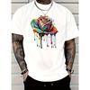 European Sizes Bold Graphic Tee - Men's Vibrant Red Casual Short Sleeve T-Shirt with Colorful Rose Graphic Print ,  Machine Washable