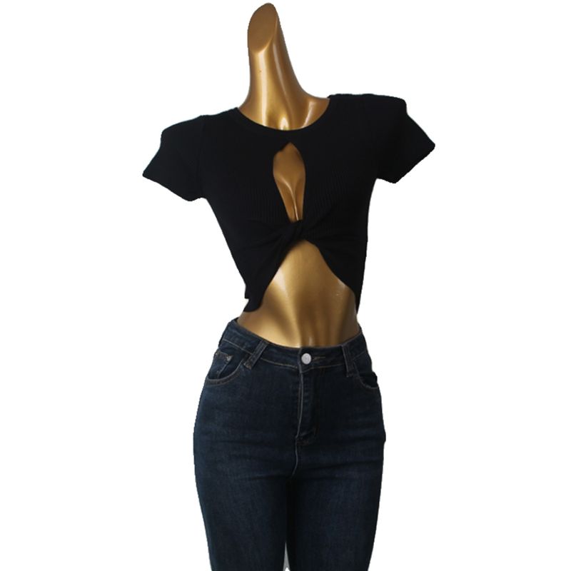 Sexy Hollow Sexy Knitting T-shirt Foreign Trade Original Order Short Sleeve Bare Midriff High Waist Niche Top