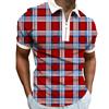 Men's Plaid Striped Print Business Casual Breathable Stretch Short Sleeve Zipper POLO Shirt