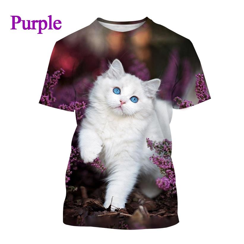 Summer Round Neck 3D Cat Pattern Printed Top Fashionable Casual Short Sleeved Children's Boy and Children's Girl Kids Unisex T-shirts
