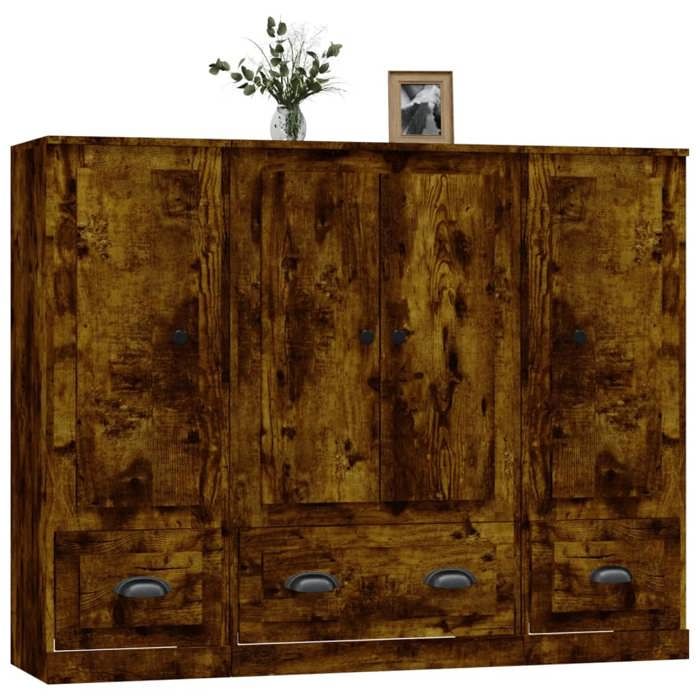 Buffet - 3 pcs - Chêne fumé - Bois d'ingénierie durable - Grand espace de rangement