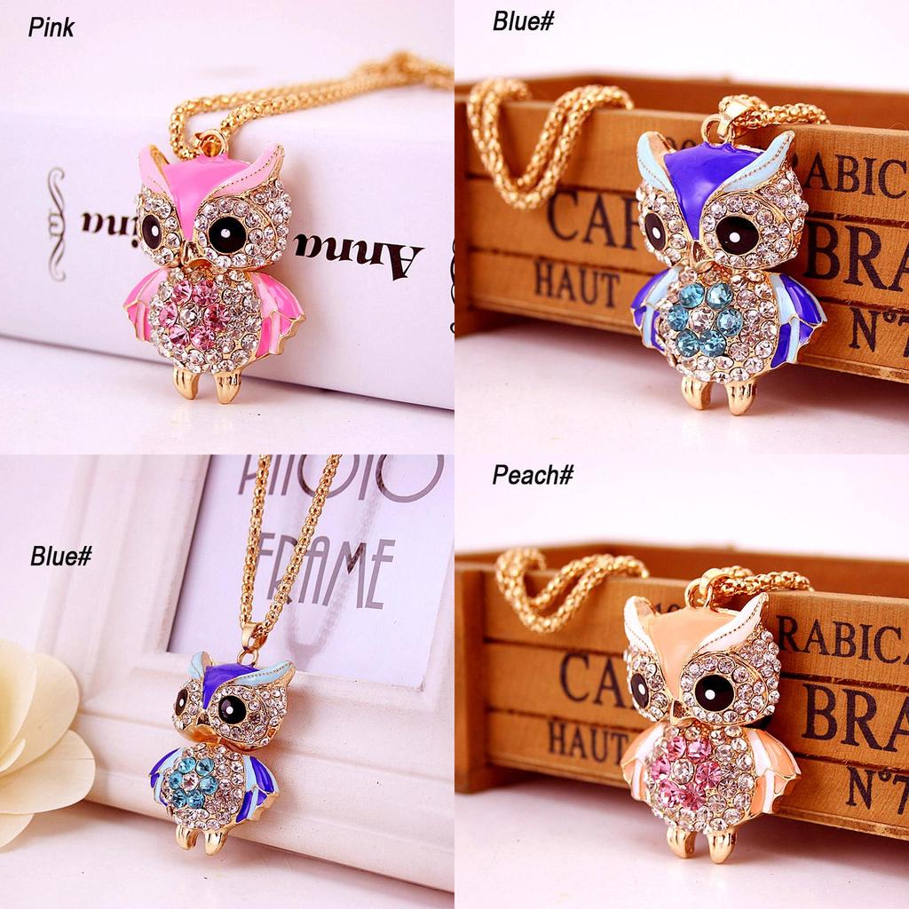 Luxurious Crystal Pendant Long Necklace Featuring Vintage Punk Style Rhinestone Owl