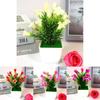 Plastic Potted Faux Flowers Collection With Lilies Roses And Cones For Home Decoration