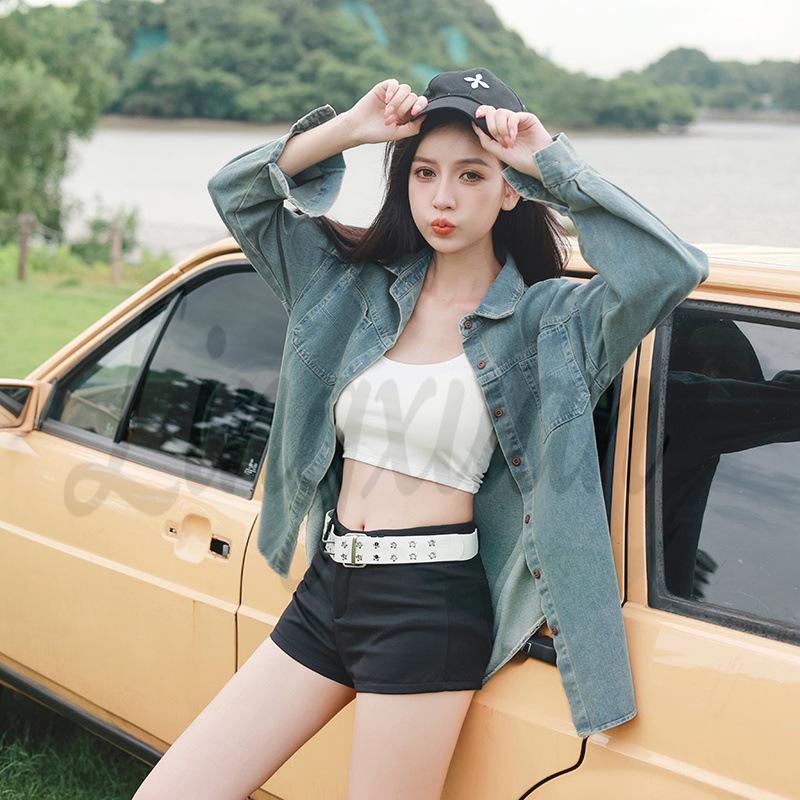 Women s Retro Casual Light Blue Wash Denim Shirt - American Style Long, Loose Layering Petite Fit Large светло-синий
