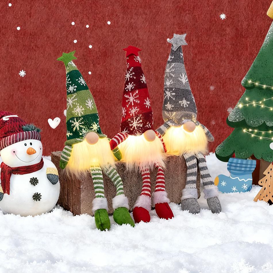 Faceless Doll Gnome Ornaments Plush Knitting Crafts Tree Pendant Christmas Decorations For Christmas Emit Light Home Kids Gift