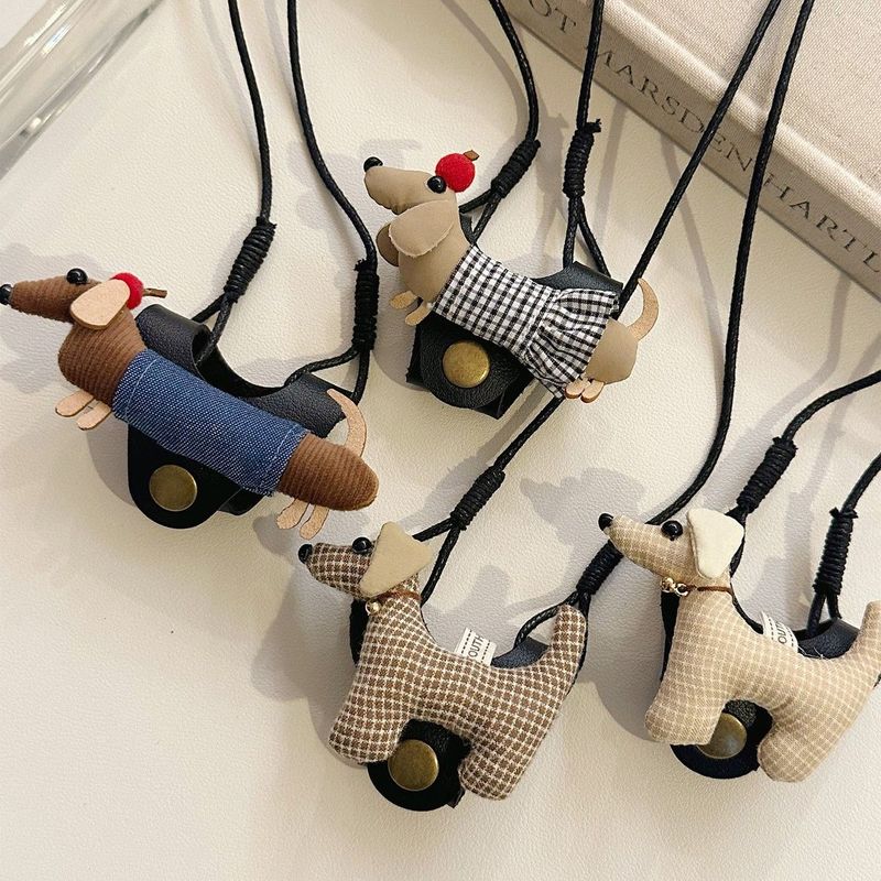 Cartoon Dachshund Leather Glasses Clip Hanging Neck Decorative Accessories Portable Cute Stylish Versatile Eyeglass Storage Gift