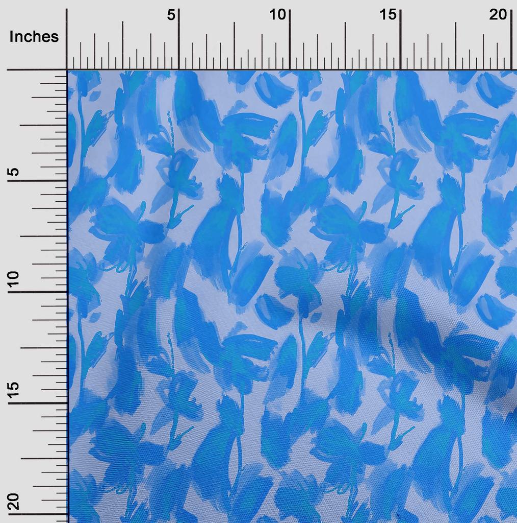 oneOone Cotton Flex Medium Blue Fabric Florals Diy Clothing Quilting Fabric Print Fabric By Yard 40 Inch