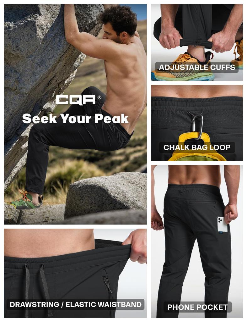 CQR Climbing com Cordão e Multifuncional Perfeito para e Exterior Ripstop Calças Masculinas, Repelente à Água, Fresco ao Toque, Absorvente de Suor,