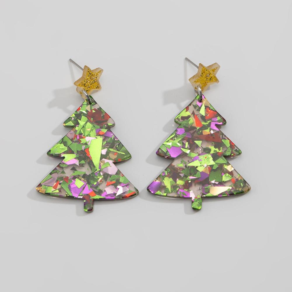 Shiny Christmas Tree Acrylic Earrings Bohemian Xmas Earrings Studs Merry Christmas Earrings  Girls