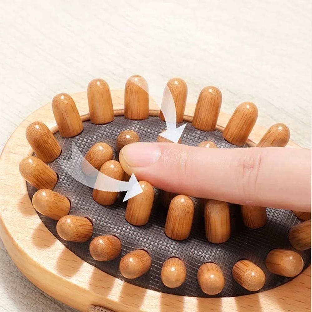 Natural Wood Massage Brush - Handheld Body & Scalp Massager with Wooden Beads, Stress Relief for SPA & Daily Use