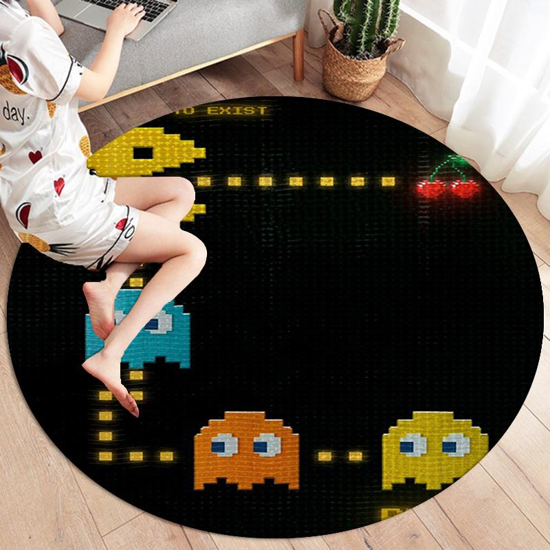 Pac-Man Round Area Rug,Carpet Rug for Living Room Bedroom Sofa Playroom Decor,Non-slip Floor Mat