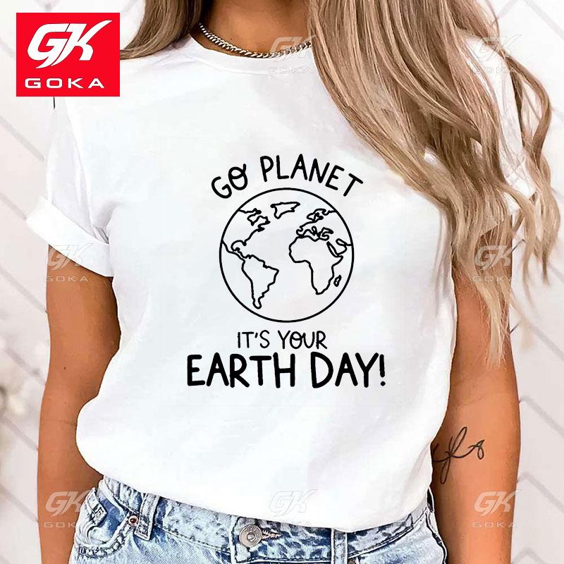 Premium Cotton T Shirt Women Fashion T Shirts Funny Protect The Ocean Go Planet ItS Your Earth Day Letter Print Top Unisex Tees