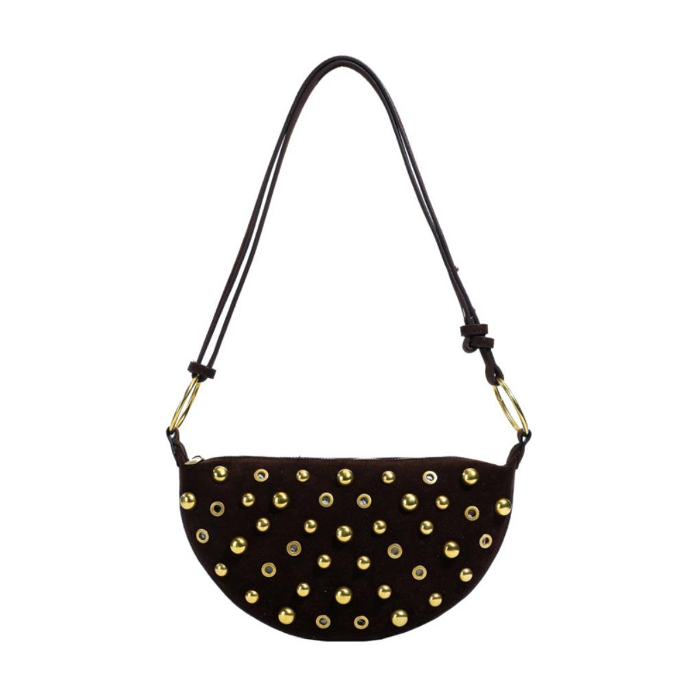 Spicy Girl Y2k Shoulder Bag Metal Stud Underarm Bag Simple Rivet Crossbody Bag  Girl кофейный