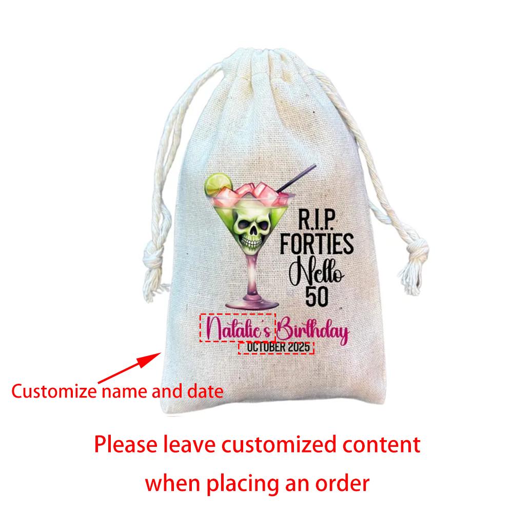 

Custom 4Pcs Halloween Birthday Hangover Kit Bags Milestone Party Favor RIP 30th 40th 50th 60th Goth Birthday Drawstring Bags 4pcs 13X18cm