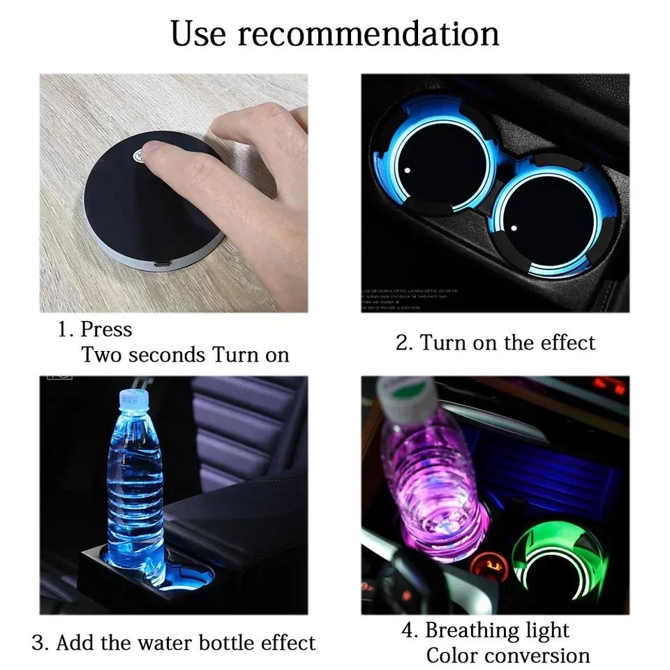 2pcs Car Led Light Cup Coaster Mat Drinks For f333 Cooper JCW F54 F55 F56 R54 R55 R56 Clubman Countryman Seven-tone LED Luminous 333f