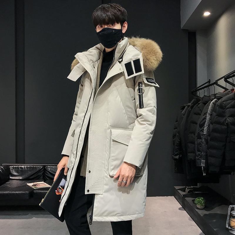 Medium and Long Down Jacket Men's Winter Big Fur Collar Tooling Over the Knee, Piled and Thickened Warm and Cold Jacket