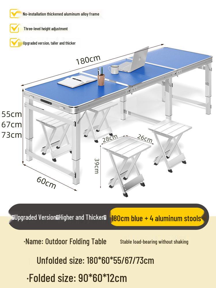 Adjustable Height Aluminum Folding Picnic Table & Chairs Set for Outdoor Camping & BBQ